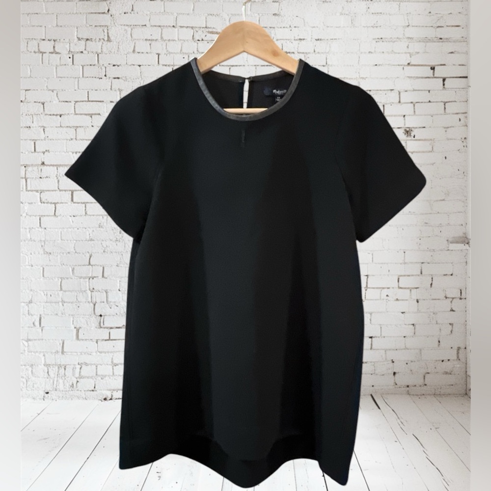 MADEWELL Black Leather Trim Tailored Short Sleeve Top XS